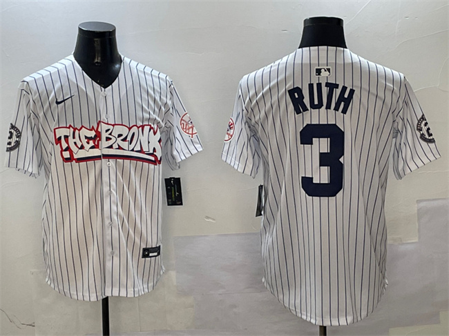 Men's New York Yankees #3 Babe Ruth White Bronx Graffiti Vapor Limited Stitched Baseball Jersey Men's New York Yankees #3 Babe Ruth White Bronx Graffiti Vapor Limited Stitched Baseball Jersey